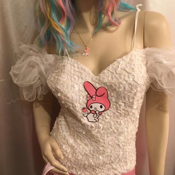 ADORABLE custom vintage  puff sleeve my meoldy corest and necklace set! - Picture 3 of 12